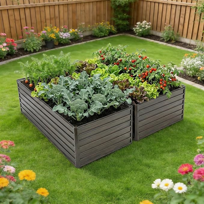 8x4x2ft 2pcs Tall Galvanized Raised Garden Bed Kit Large Metal Planter Box with Support Rods Safety Rubber Edge &amp Gloves Outdoor Raised Garden Bed for Vegetables Flowers &amp Herbs
