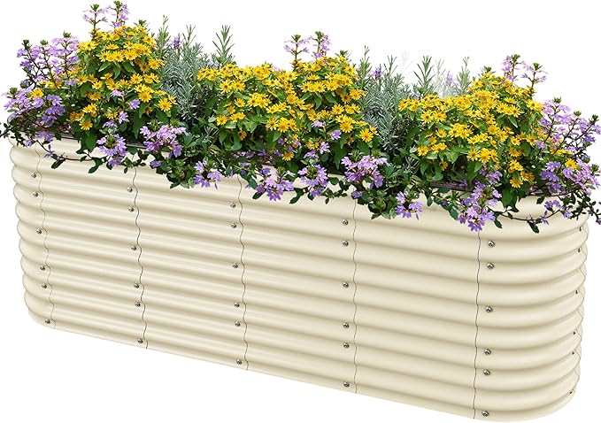 8x2x2.66Ft Galvanized Raised Garden Bed32 Extra Tall Raised Planter Box with Bracing RodsMetal Planter Garden Beds for Growing Vegetables in Outdoor Patio(Ivory).
