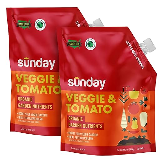 Sunday Garden Naturals Veggie + Tomato Plant Food Mix - Boost Growth in Vegetables Tomatoes &amp Herbs - 5-4-4 NPK Mix - for Indoor &amp Outdoor Use - Feeds for 4-6 Weeks - 2 Pack 2lb Mix