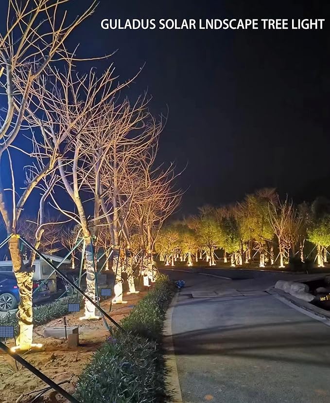Solar Palm Tree Lights Outdoor 12000 mAh &amp 32 LEDs Outdoor Yard Lighting 6000K Uplight Landscape Spotlights Solar Powered Flood Lights for Large Tree Yard Landscape Garden