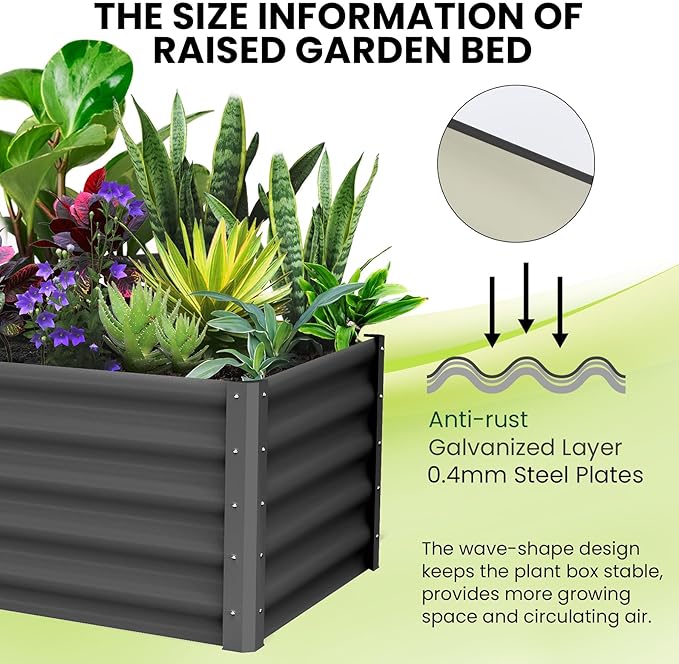 Large Outdoor Planter Boxes Kit Set of 26x3x1.5ft Galvanized Raised Bed Planter with Open-Ended Base Design Elevated for Outdoor Plants Durable Raised Bed for GardeningGreen