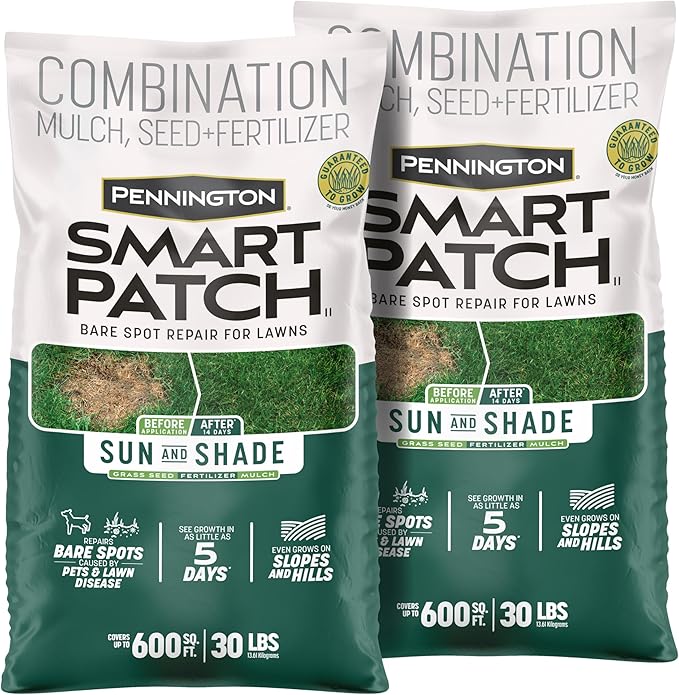 Pennington Smart Patch Sun &amp Shade North 30lb 600 sq. ft. Grass Seed Bare Spot Repair with Mulch and Fertilizer
