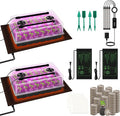 2 Set Seed Starter Kit 40-Cell Seed Starter Tray with Grow Light Full Spectrum Seedling Heat Mat 40 Peat Pellets Seed Starting Soil Plant Label Garden Tool for Germination Seeds Growing Black