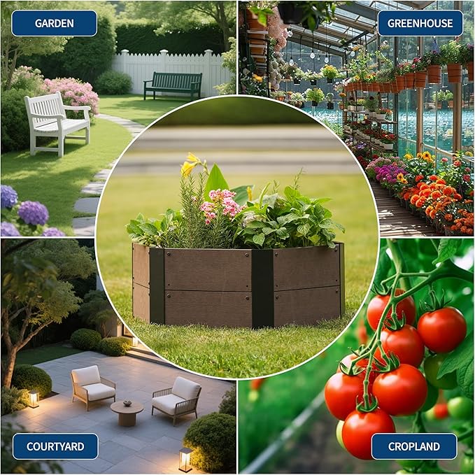 GarveeLife Hexagon Raised Garden Bed Kit 6-Panel Wood Look Planter Box for Indoor &amp Outdoor Use 11.8 Inches Deep Large Herb &amp Vegetable Grow Bed for Patio Balcony Yard
