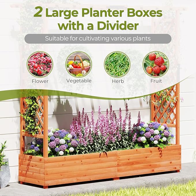 ORALNER Raised Garden Bed with Trellis Wooden Planter Box with Climbing Frame Outdoor Elevated Garden Box for Vegetables Herbs Flowers Fruits (Extra Large)