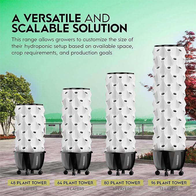Hydroponics Tower 48/64/80/96 Pots Garden Hydroponic Growing Hydroponics Tower Aeroponics Growing Kit with Hydrating Pump Adapter Net Pots