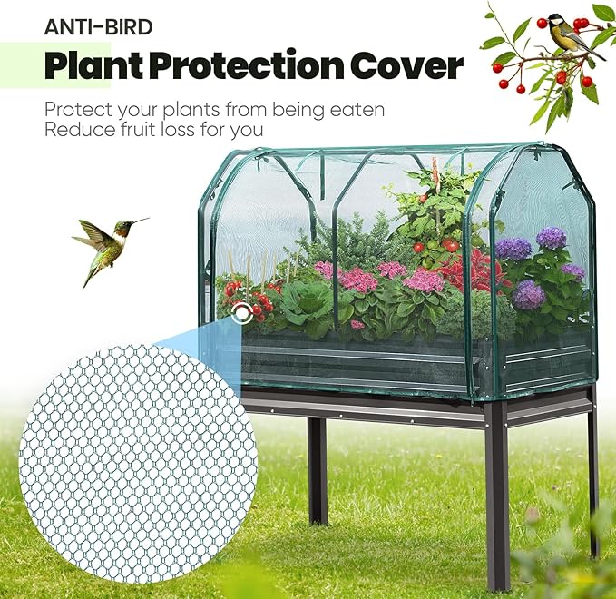 KING BIRD Large Raised Garden Bed with Netting Galvanized Elevated Planter Box with Legs 48×24×56 in for Backyard Patio Balcony 400lb Capacity Dark Grey