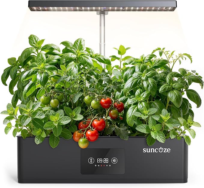 SUNCOZE Hydroponics Growing System Kit with 24W Dimmable Grow Light 12 Pods Indoor Herb Garden with Timer &amp Local Time Setting Adjustable Height Smart Countertop Garden for Home &amp Kitchen