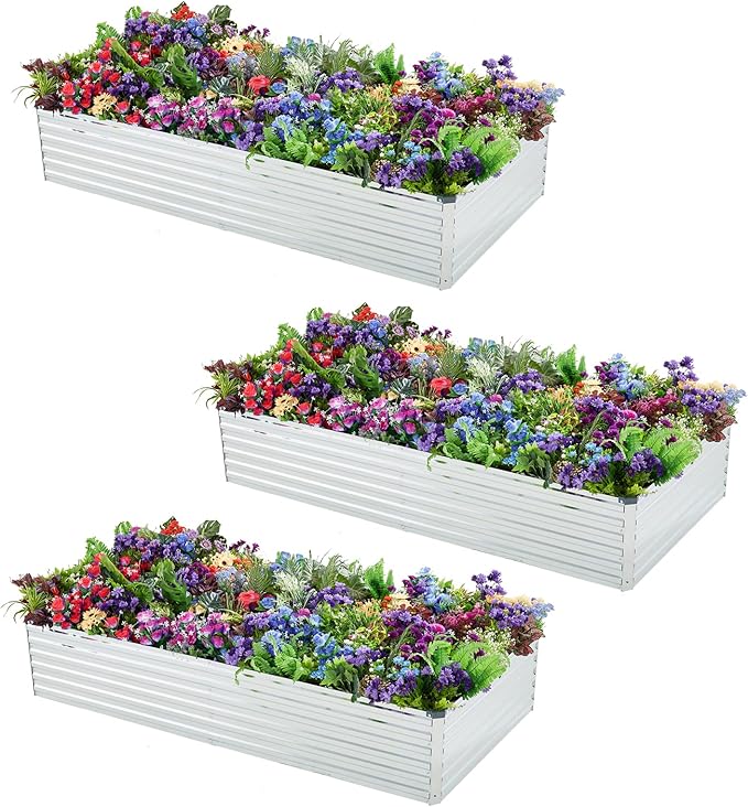 3 Pack 6x3x1FT Galvanized Raised Garden Beds Kit Outdoor Metal Gardening Planter Box for Vegetable Elevated Flower HerbsSilver