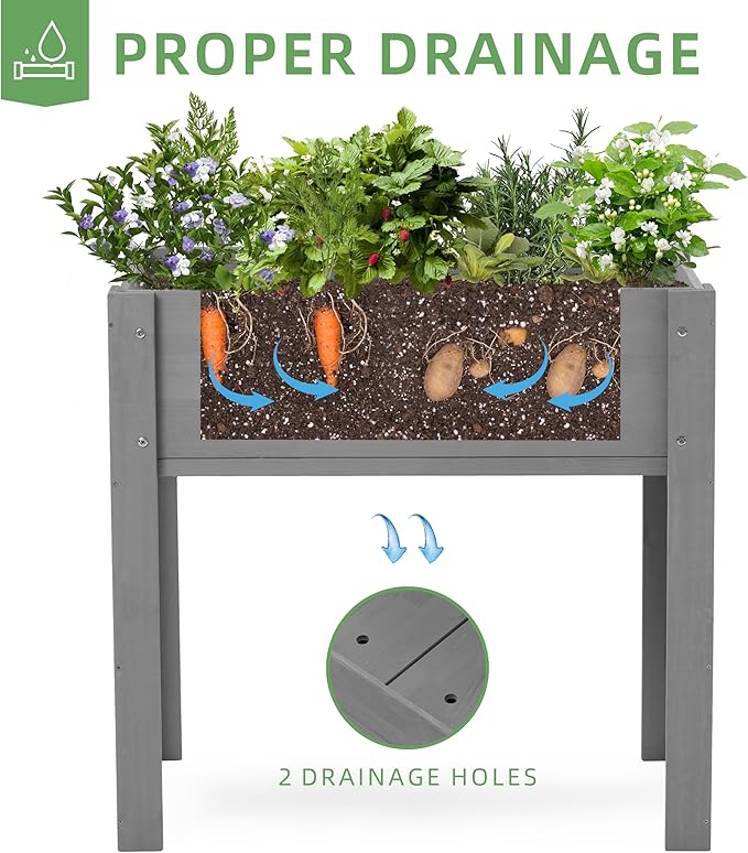 31x16x31 inch Raised Garden Bed with Legs Elevated Wooden Planter Box for Outdoor Plants Flowers Fruits Vegetable Herb Growing