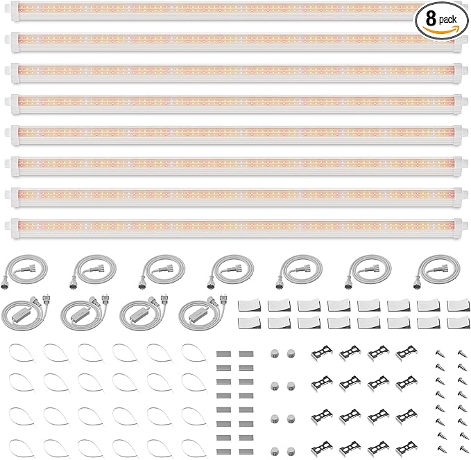 Spider Farmer 3FT LED Grow Lights for Indoor PlantsFull Spectrum (3000K+5000K+660nm)200W (8x25W1300W Equivalent)3-Level DimmableIP65 WaterproofLinkable DesignPlant Light Strip for Shelve4-Pack