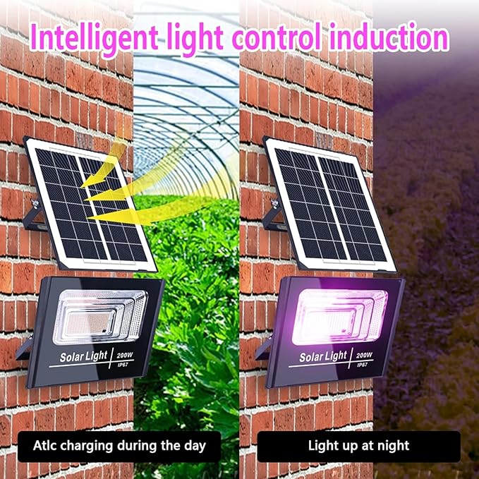 200W Solar Grow Lights Rechargeable Grow Light Full Spectrum Plant Light for Indoor Outdoor Plants with Timer Solar Plant Lights with Remote Control and USB ChargingBlack