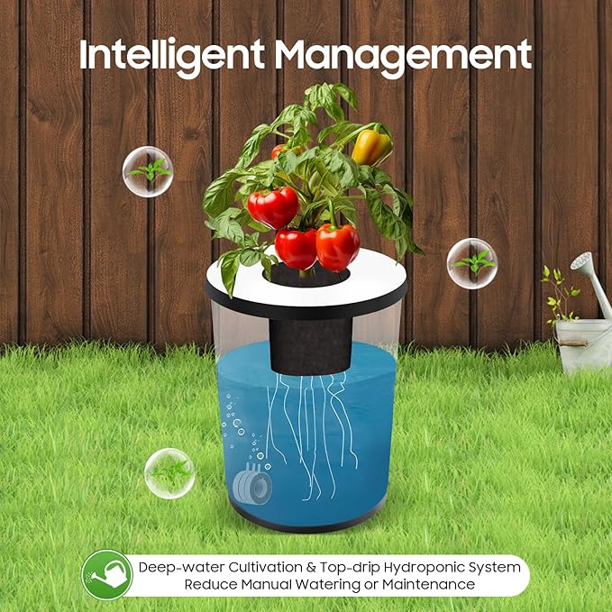 Hydroponics Growing System Kit RDWC Top Feed Drip Hydroponics Systems Recirculating Deep Water Culture Hydroponic Bucket System Indoor Gardening System (Air Pump + 6 Buckets + Reservoir + Drip Kit)