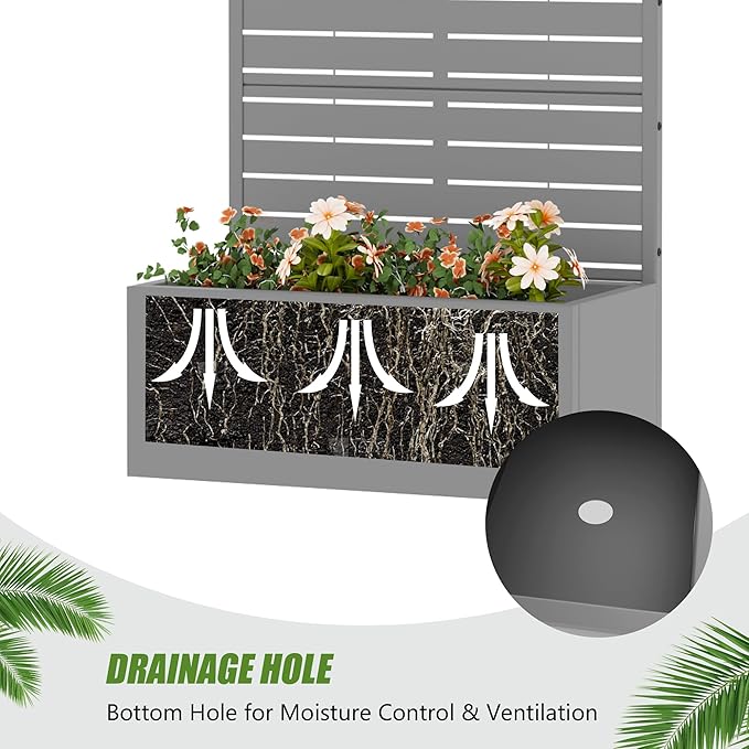 Casaphoria 60x30 Metal Raised Garden Bed with Trellis(2 Pack) Outdoor Planter Box with Wheels &amp Drainage Holes for Climbing Plants Flowers Elevated Garden Kit with Privacy Screen Grey-Louver