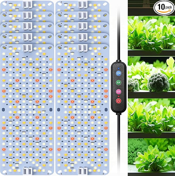Full Spectrum 1920 LEDs Grow Lights 100W Plant Grow Lights for Indoor Plants with Daisy Chain Function Sunlike Spectrum4/8/12/16/20H Timer for Seed Starting(Pack10)
