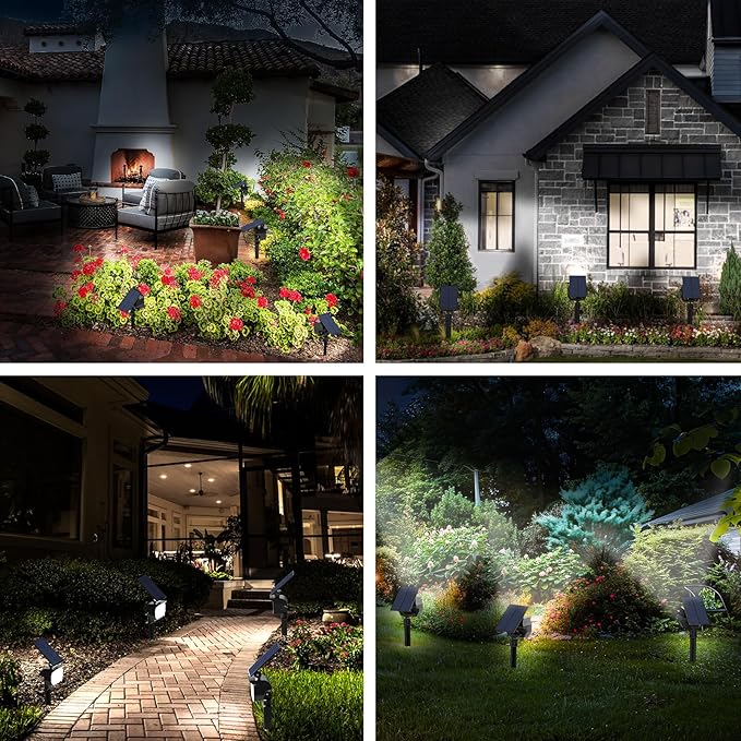 Solar Spot Lights Outdoor Waterproof IP67 6 Pack - 50 LED Adjustable Solar Powered Landscape Spotlight with 3 Lighting Modes Stake Light for Outside Yard Lawn Pathway Tree (Cool White)