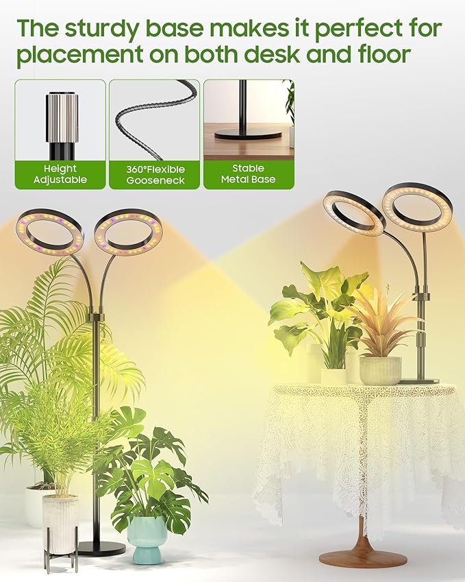 Grow Lights for Indoor Plants Full Spectrum LED Plant Light with Metal Base Plant Growing Lamps with Timer 3/9/12H 3 Color Modes 6 Brightness Levels 25-38'' Adjustable Height