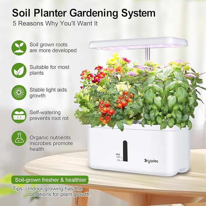 Indoor Garden System 19 Watt LED Growing Light Upgrade 2 Self-Watering Soil-Cultivated Growing Pots Gardening Gifts for Mom Plant Pot for Vegetables Herbs Tomato(No Seeds&ampSoil)