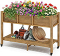 DWVO 47x18x31in Raised Garden Bed Outdoor HDPE with Legs and Lockable Wheels Weather-Resistant Poly-Wood Elevated Planter Box Herb Garden Bed for Backyard Patio Balcony Brown