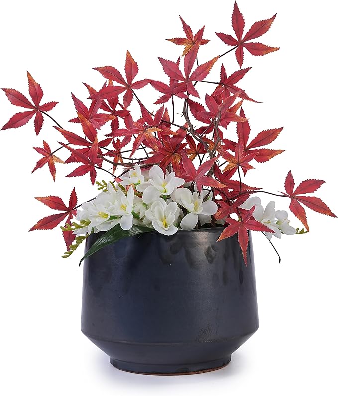 Handmade Black Matte Glazed Ceramic Planter Set of 3 15119 Inch Diameter Textured for Orchids Begonias IndoorOutdoor Use on Windowsill Bookshelf Breathable Clay