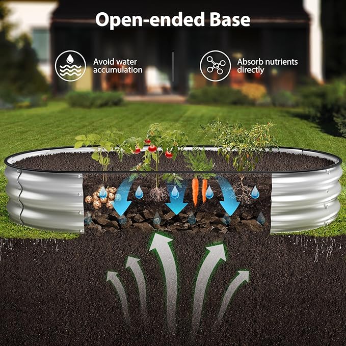 Raised Garden Bed Kit 6x3x1 ft Galvanized Planter Box Outdoor with Safety Edging Large Metal Raised Beds for Gardening Vegetables Flower Herb (Silver)