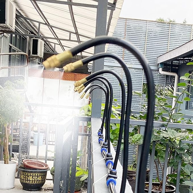 Site Fence Sprinkler System for Cooling/Dust Removal Greenhouse/Garden Irrigation Kit Versatile Outdoor Misting Cooling System with Nozzles &amp Hose(1575inch/40m/131ft)