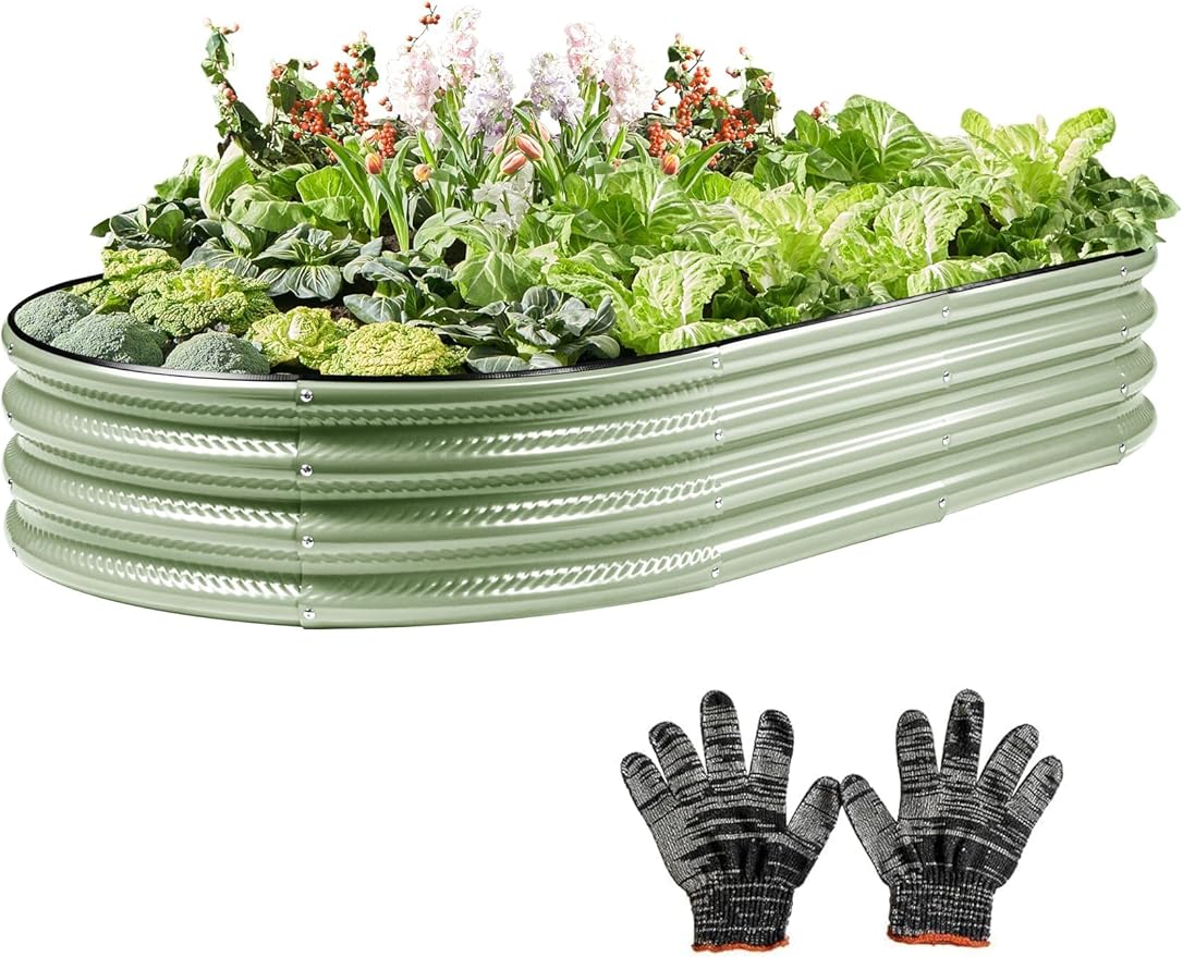 8×4×1 ft Large Green Raised Garden Bed for Outdoor Easy Assembly &amp Rust-Resistant Galvanized Planter Box for Vegetables Flowers &amp Herbs