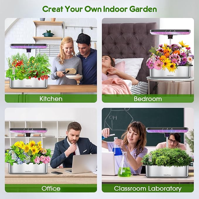 Indoor Garden Hydroponics Growing System: 15 Pods Stainless Steel Herb Garden Kit with Grow Light Plant Germination Kit 6L Large Tank Quiet Pump Auto Timer Christmas Gardening Gift for Women
