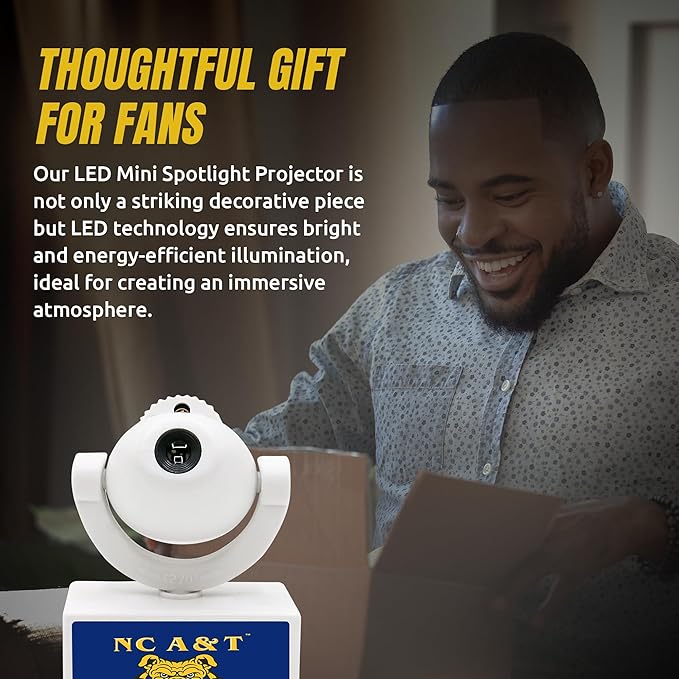 Sporticulture NCAA American Football NC A&ampT Aggies - Adjustable Led Mini Spotlight Projector with 6 Team Logo Designs - Portable &amp Rechargeable Spotlight - Battery-Operated - 4.375” x 3.125”