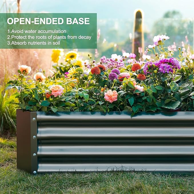 Land Guard 2 Pack 8×4×1ft Galvanized Metal Raised Garden Bed Metal Planter Kit Box Outdoor for Deep-Rooted Vegetables Flowers Green and Herbs (Mid-Grey)