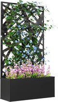 Outsunny Metal Raised Garden Bed with Trellis for Climbing Plants Freestanding or Wall Mounted Flower Bed with Privacy Panel Irregular Line Cut-Outs Outdoor Planter Box for Garden Patio Balcony