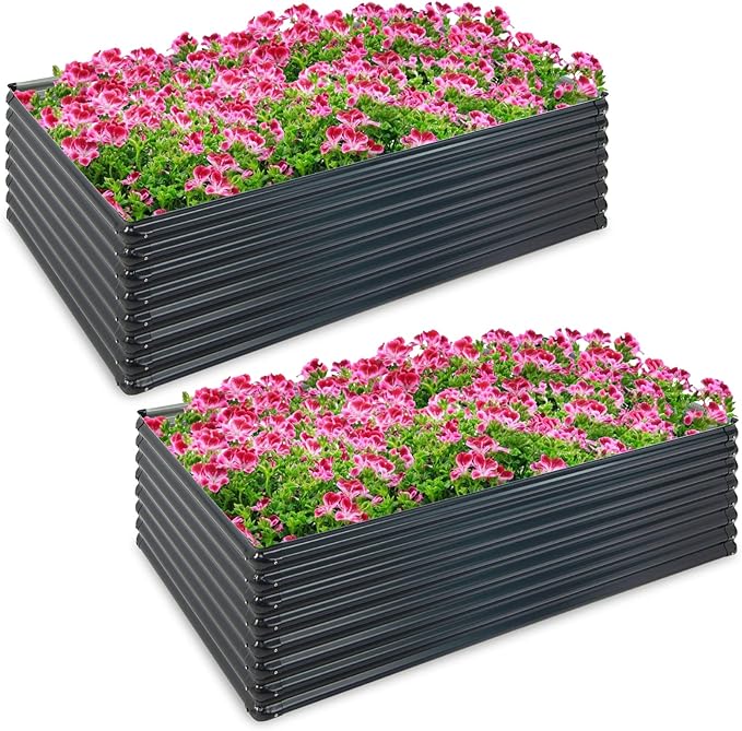 Giantex 2 Pcs Galvanized Raised Garden Bed 70.5x44x20.5 Metal Planter Box Large Rectangular Steel Planter Raised Bed Open Bottom for Vegetable Fruits Flower Succulent Easy Assembly