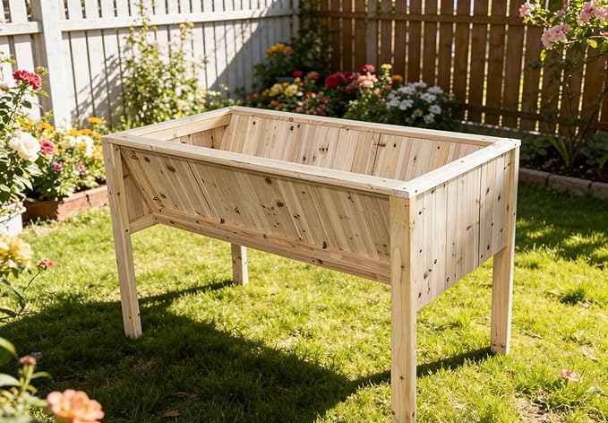 Raised Garden Bed Sturdy Elevated Wooden Planter Box Stand for Outdoor Gardening Heavy-Duty Patio Planter with Tool Hooks and Large Capacity for Vegetables Herbs or Flowers Natural Wood