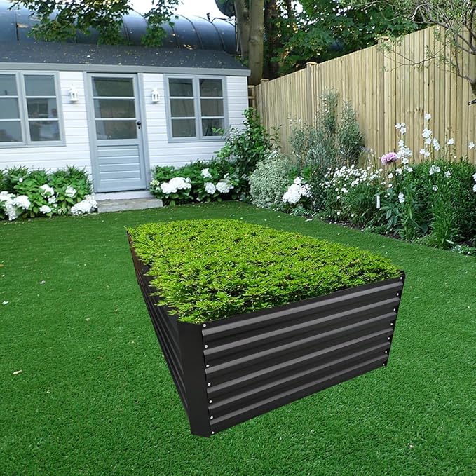 8x4x2FT Metal Raised Garden Bed Kit Galvanized Outdoor Garden Bed Planter Box for Vegetables Flowers Herbs Succulents and More Black