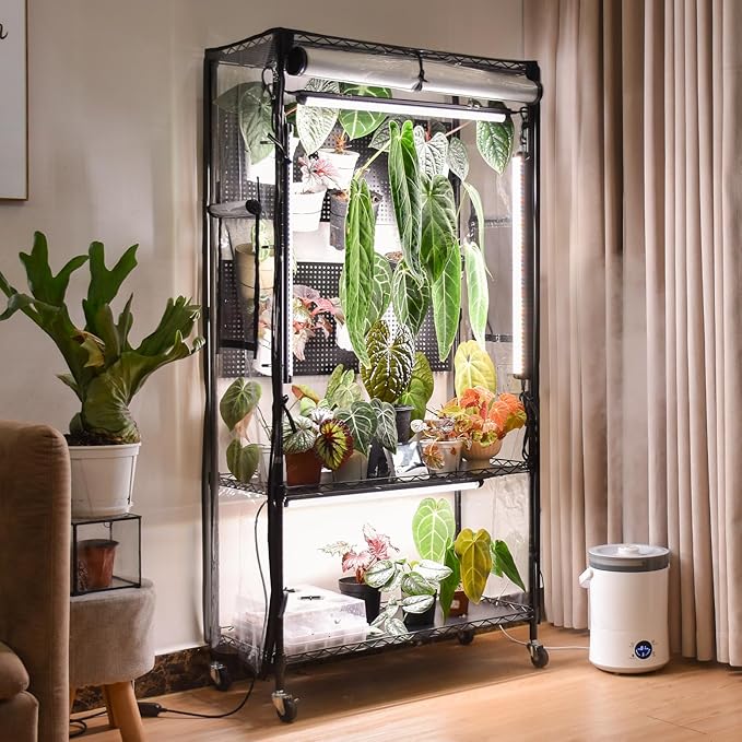 Bstrip Indoor Greenhouse Cabinet with Pegboard Indoor Greenhouse with 4 Pack 96W Full Spectrum Grow Light for Indoor Plant Foliage Plants 29.5x13.8x59
