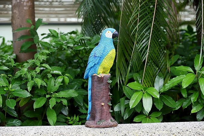 Techko Decorative Blue Parrot Outdoor Garden Statue Waterproof Solar LED Spotlight Tropical Tiki Decor