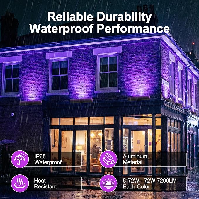 Smart Outdoor Color-Changing Flood Lights RGBCW 360W Linkable LED Wall Washer with App &amp RF Control 2700K-6500K Tunable White Dimmable IP65 RGB Floodlight for House Yard Holiday Party