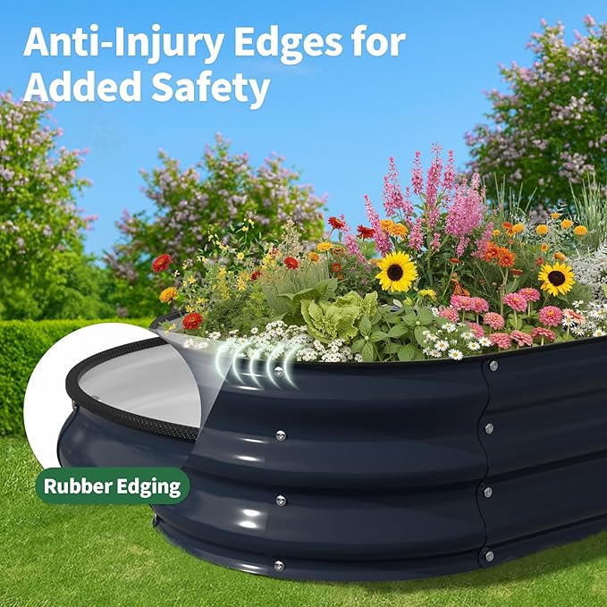 Kesfitt Raised Garden Bed 4x2x1 FT Galvanized Steel Metal Raised Garden Bed Oval Open-Bottom Design 12-Inch Deep for Outdoor Vegetable &amp Herb Gardening Midnight Blue