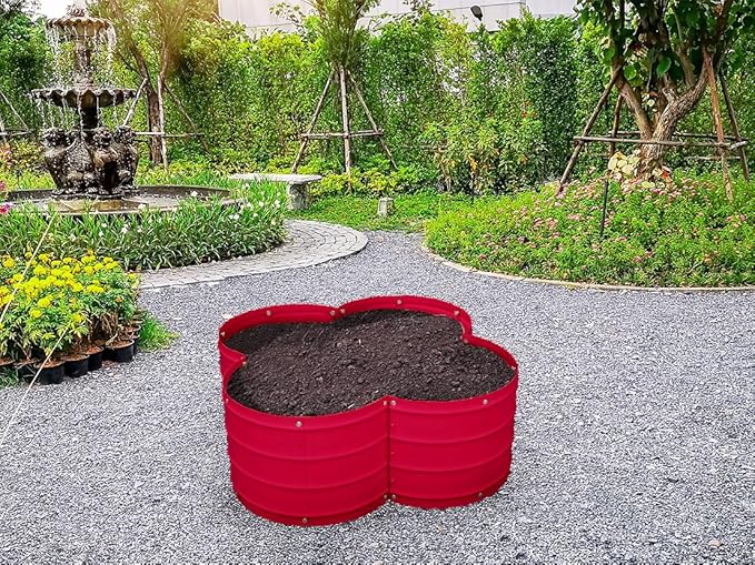 Plant &amp Plot Galvanized Raised Garden Beds Outdoor // 3×3×1 ft Planter Raised Beds for Gardening Vegetables Flowers // Large Metal Garden Box (Red) // Patented Tool-Free Design