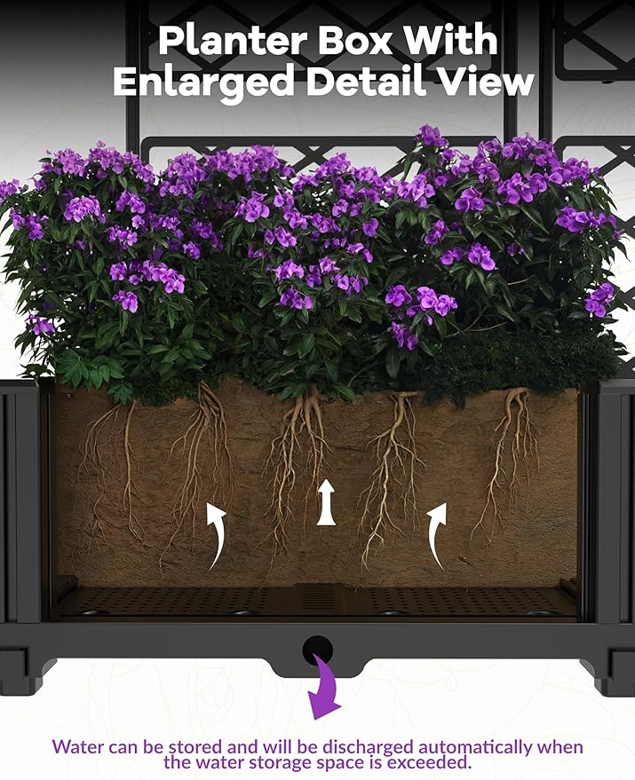 3 PCS Plastic Planter with Metal Trellis 48.8 in Privacy Screen &amp Garden Bed for Climbing Plants Freestanding Raised Box for Patio Balcony &amp Small Outdoor Spaces