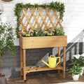 Raised Garden Bed with Trellis Fir Wood Elevated Planter Bed with Legs 2 Lockable Wheels &amp Storage Shelf Wooden Planter Box Raised Bed for Gardening Backyard Balcony &amp Greenhouse