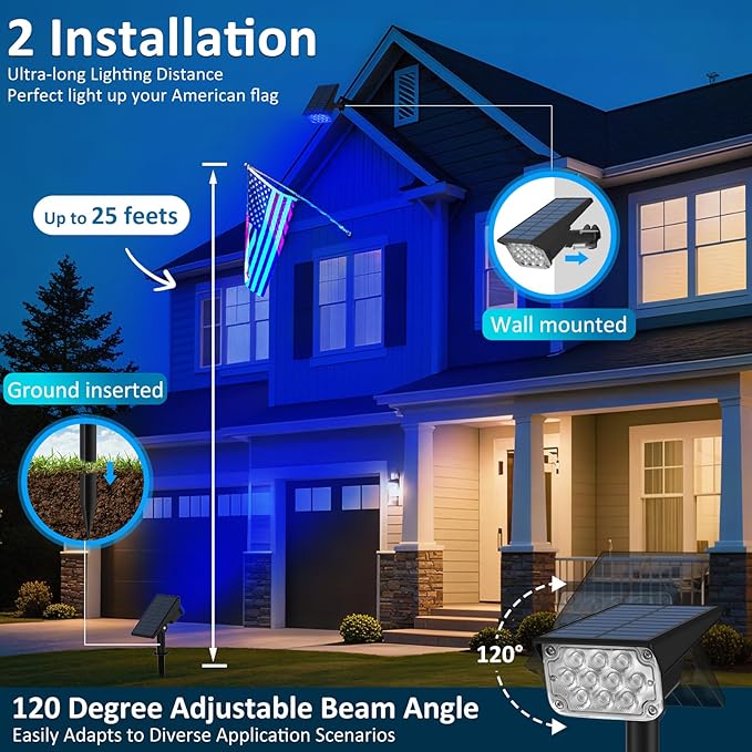 T-SUNUS 6 Pack Solar Color Landscape Spotlights IP65 Waterproof Solar Powered Spot Light Wall Lights 2-in-1 Outdoor Landscaping Light for Yard Garden Driveway Porch Walkway Pool Patio