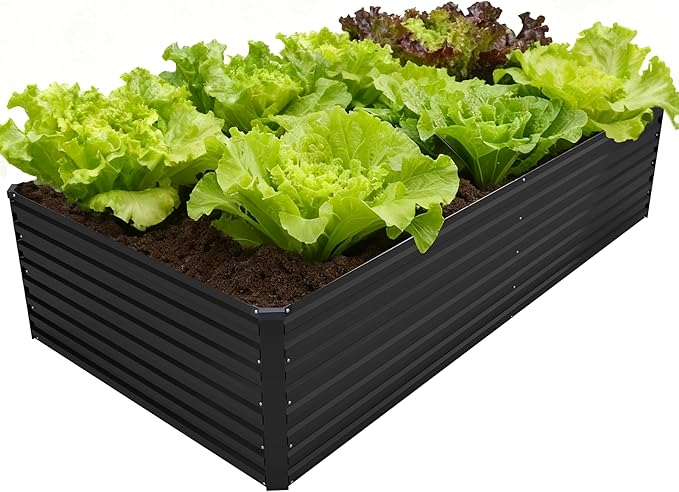 8x4x2FT Galvanized Raised Garden Bed KitVegetable Plant Boxes-Rectangle Metal Flower BoxLarge Planter Raised Beds Outdoor Garden for PlantingFruitHerb-Black