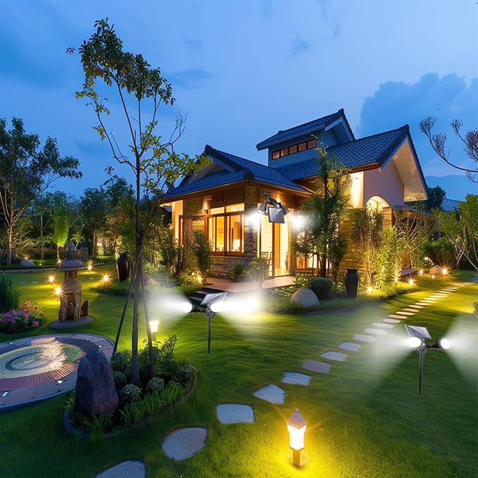Solar Spot Lights Outdoor Waterproof Double Head Adjustable Bright LED Solar Motion Sensor Lights for Outside Garden Flag Pole Light Landscape Lighting for Patio Deck Yard Driveway