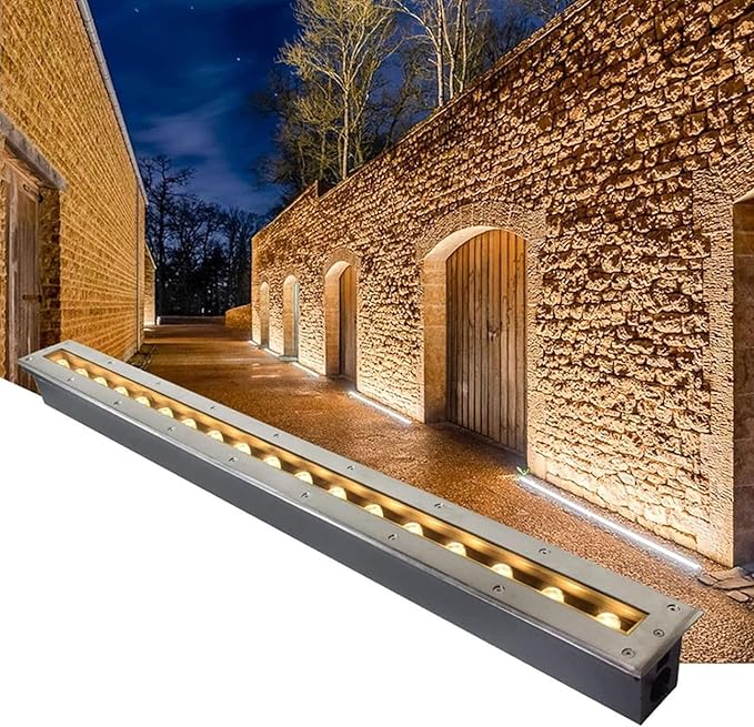 Ground LED Landscape Lights Rectangle Outdoor Buried Lamp IP65 Waterproof Ultra-Thin Spotlight AC85-265V Stainless Steel Long Strip Wall Lights for Driveway Bridge(Red12W)