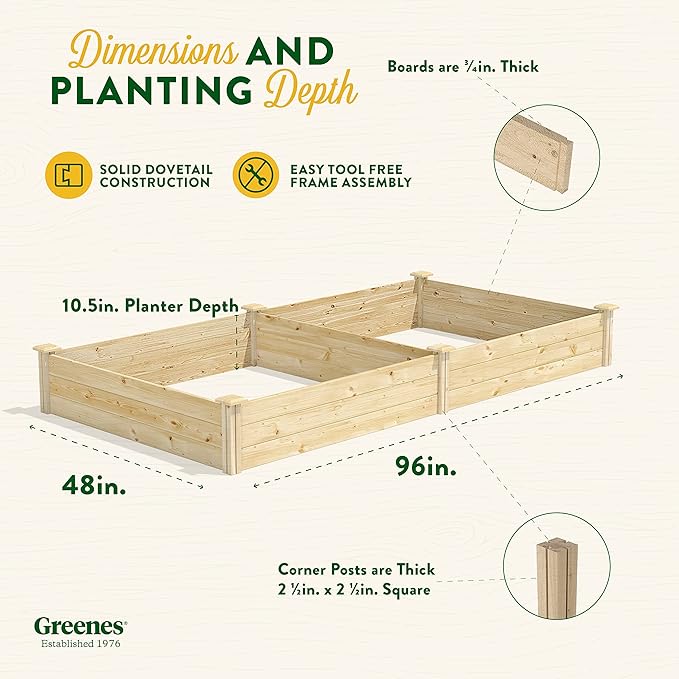 Greenes Fence Original Pine Raised Garden Bed 4' x 8' x 10.5 - Made in USA with American Pine