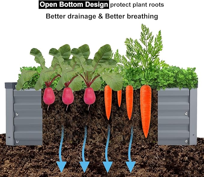 3 Pack 6x3x1FT Galvanized Raised Garden Beds Kit Outdoor Metal Gardening Planter Box for Vegetable Elevated Flower HerbsGray