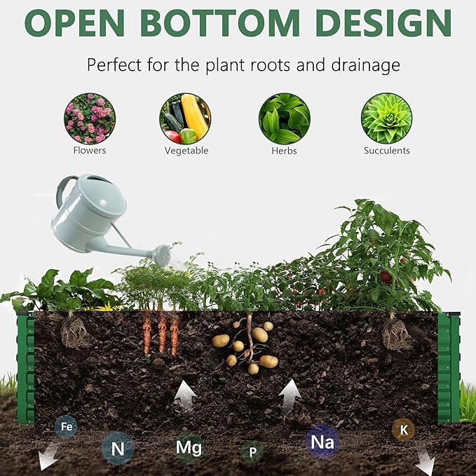 FOOWIN 2pcs 8x4x2ft Galvanized Raised Garden Bed Planter Raised Garden Boxes Outdoor Large Metal Raised Beds for Gardening Garden Bed for Vegetables Flowers Herb478 Gallon Capacity Green