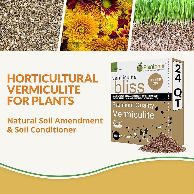 Vermiculite Bliss (24 Qts) - Organic Vermiculite for Gardening - 100% Natural Soil Amendment - Bulk Vermiculite for Plants Potting Soil &amp Seed Starting - Mixes with Garden Soil &amp Perlite for