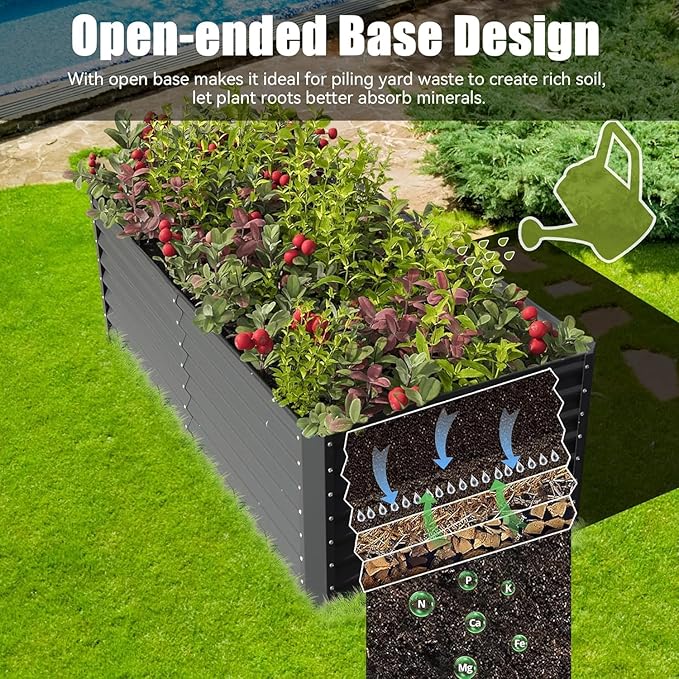 Planter Boxes Outdoor 8×4×1.5 Ft Metal Garden Raised Bed Galvanized Garden Boxes Outdoor Raised for Elevated Vegetable Flower Herbs (8×4×1.5FT-Dark Gray)